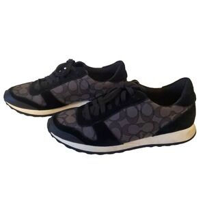 Coach Shoes Mason Jacquard Sneakers Black Logo Velvet Womens Size 8